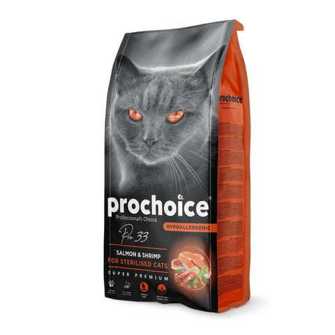 Image of Prochoice Pro33 Adult Cat Food – salmon & shrimp kibble for sterilized cats
