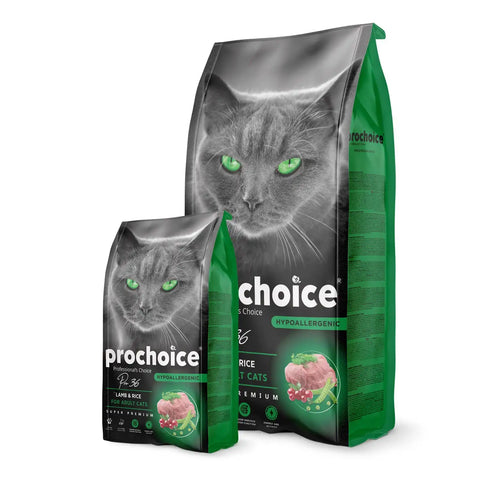 Image of Prochoice Pro36 Hypoallergenic Adult Cat Food – lamb & rice kibble with MOS prebiotics and omega-3 for sensitive adult cats