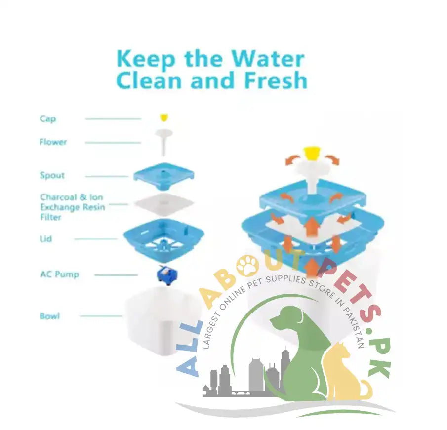 Water Fountain for Cats 2.0 Litres – automatic filtered drinking fountain for cats in Pakistan