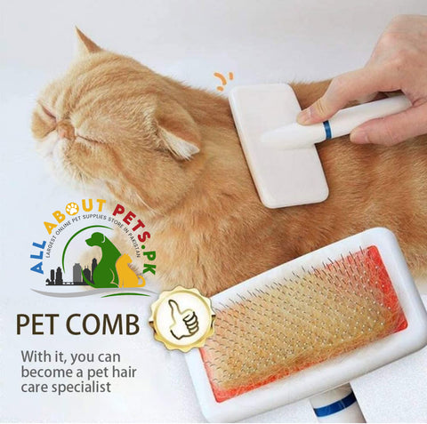 Image of White Grooming Brush for Cats and Dogs – pet grooming brush in Pakistan for shedding control and healthy coats