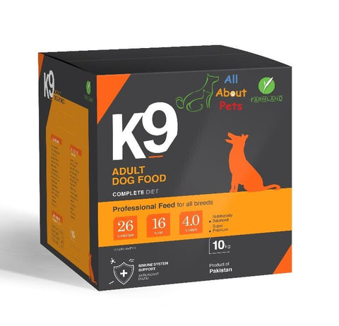Image of K9 Adult Dog Food 10kg,product of farmland, german shepherd food, rottweiler food, shihtzu food, pug food, Labrador food, available at allaboutpets.pk  in pakistan.