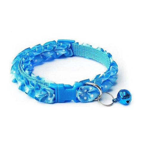 Image of lace collar polka dots with bell for cat & dogs sky blue color available in pakistan at allaboutpets.pk