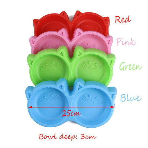 Image of Cat Face Plastic Double Bowl, dog feeding bowl, cat feeding bowl, pet feeding bowl, red feeding bowl, pink feeding bowl, green feeding bowl, blue feeding bowl available at allaboutpets.pk in pakistan.