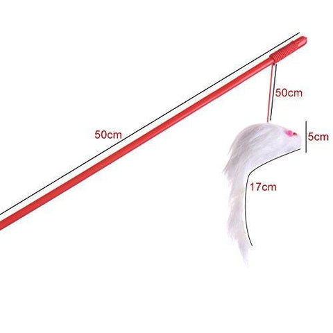 Image of Cat Toys Wand Catcher Interactive Teaser Stick Pet With Mouse white color available at allaboutpets.pk in pakistan