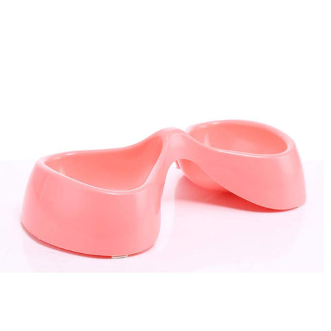 Image of Bow Shaped Double Bowl pink, dog feeding bowl, cat feeding bowl available at  allaboutpets.pk in pakistan.