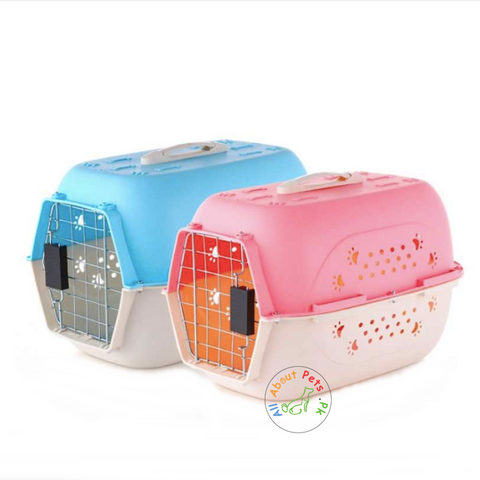 Image of Portable Pet Carrier Travel Jet Box Cage Crate Carrier Box pink and blue color For Cat And Puppy available at allaboutpets.pk in Pakistan