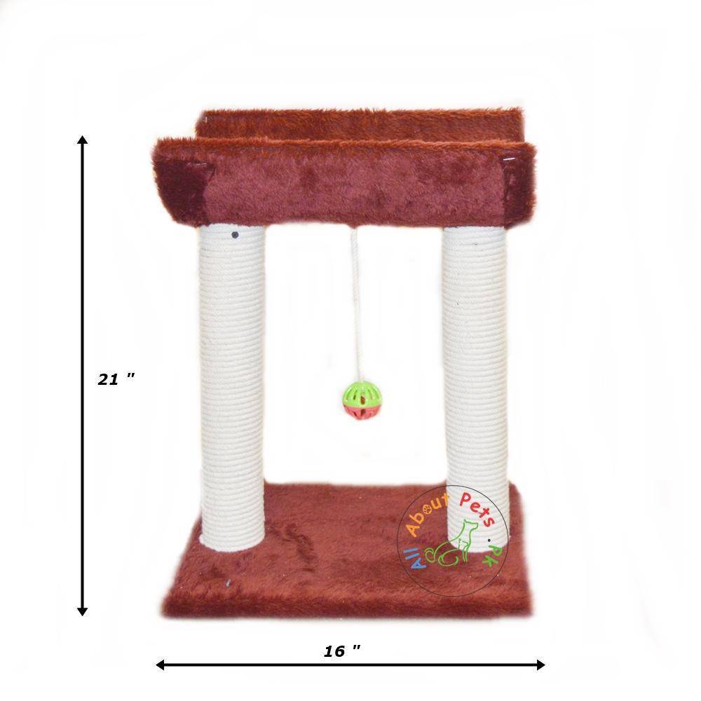 Cat Scratch Post plush maroon With Curve Top & Toy Ball With Bell available in pakistan