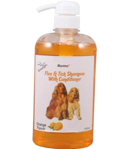 Image of Remu Dog Groomer Shampoo orange Conditioner 600ml, Smooth & Shiny Coat, Flea & Tick Control available at allaboutpets.pk in pakistan.