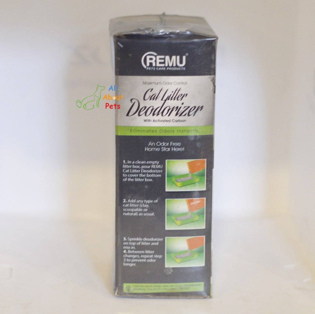 Remu Cat Litter Deodorizer, Activated carbon eliminates odors, prevents urine clumps from sticking to litter available at allaboutpets.pk in pakistan.