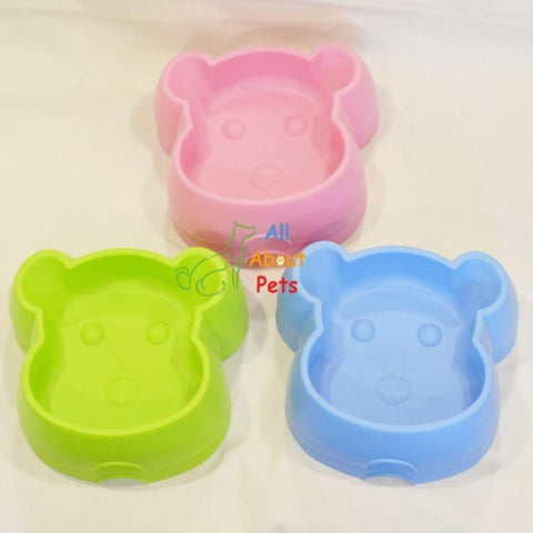 Image of cat feeding and water plastic bowl Bear Face green, pink and blue colors available online at  allaboutpets.pk in pakistan.