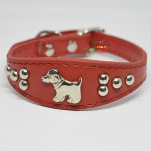 Dog Shape Studded Leather Collars, puppy collar red available at allaboutpets.pk in pakistan.