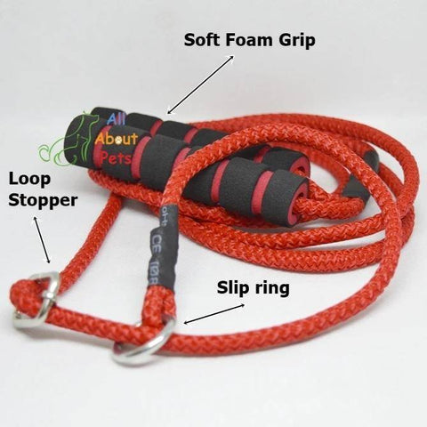 Image of Labrador Slip Leash red color 5mm with grip - 58", grip handle, pug show leash, shihtzu show leash, small dog show leash available at allaboutpets.pk in pakistan.