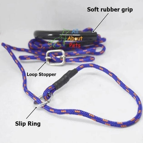 Image of Labrador Slip Leash blue color 3mm with grip - 58", grip handle, pug show leash, shihtzu show leash, small dog show leash available at allaboutpets.pk in pakistan.