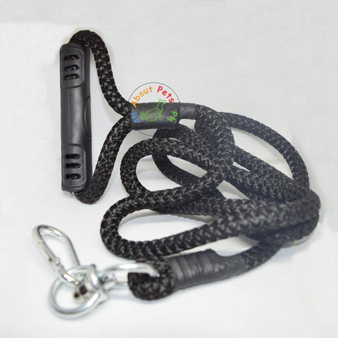 Image of Dog nylon Leash Rope 12mm with grip 58", nylon dog leash black color with handle available at allaboutpets.pk in pakistan.