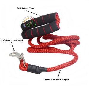 Dog Leash Rope red 9mm with soft foam grip 58"  available at allaboutpets.pk in pakistan.