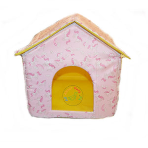 Beautiful Soft Cat House With pink unicorns & rainbow print, soft cat bed available at allaboutpets.pk in pakistan.