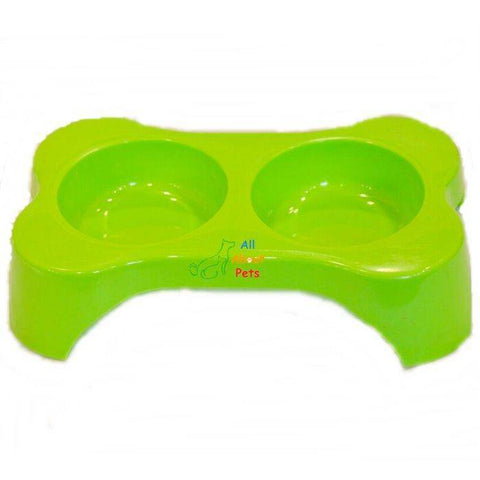 Image of Dog Bone Shape Double Bowl, cat feeding bowl, dog feeding bowl, green pet feeding bowl available at allaboutpets.pk in pakistan.