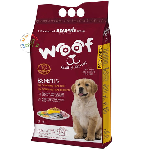 Image of Woof Dog Food Be Happy Pet 3kg, product of seasons, menu dog food available at allaboutpets.pk in pakistan.