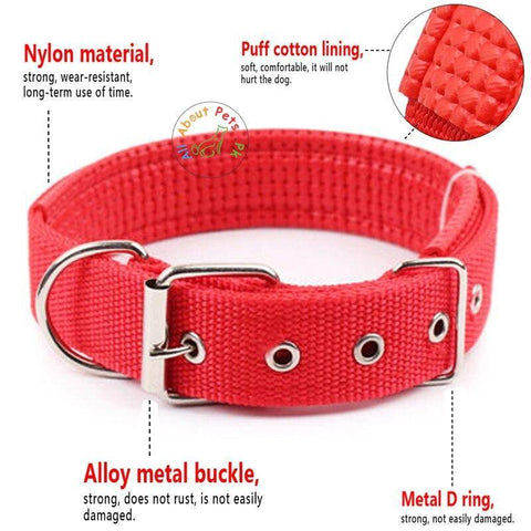 Image of Dog Collar Soft Nylon Padded Adjustable Collars red color size chart available in Pakistan at allaboutpets.pk