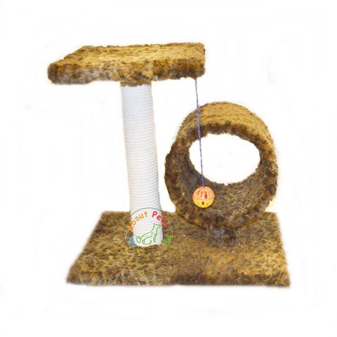 Image of Plush leopard print Cat Tree  Round cylinder and pole with Top and Ball with bell inside available in Pakistan at allaboutpets.pk