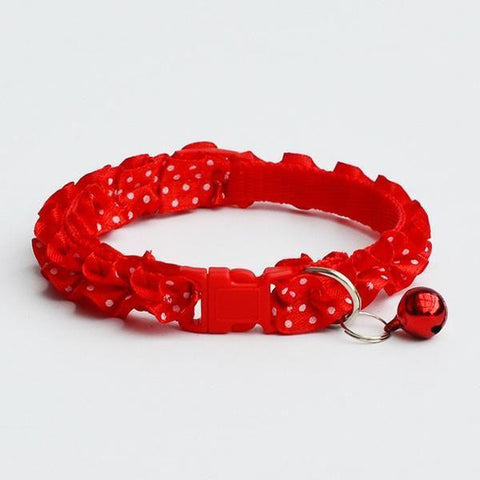 Image of lace collar polka dots with bell for cat & dogs red color available in pakistan at allaboutpets.pk