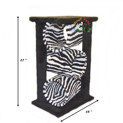 Image of Cat Scratch post plush tiger print, with 3 cylinders , 2 Poles & Top available in pakistan at allaboutpets.pk