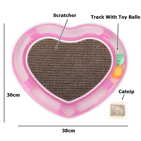 Image of Cat Toy Heart Shape Cat Scratcher Pad With Running Track pink color available at allaboutpets.pk in Pakistan