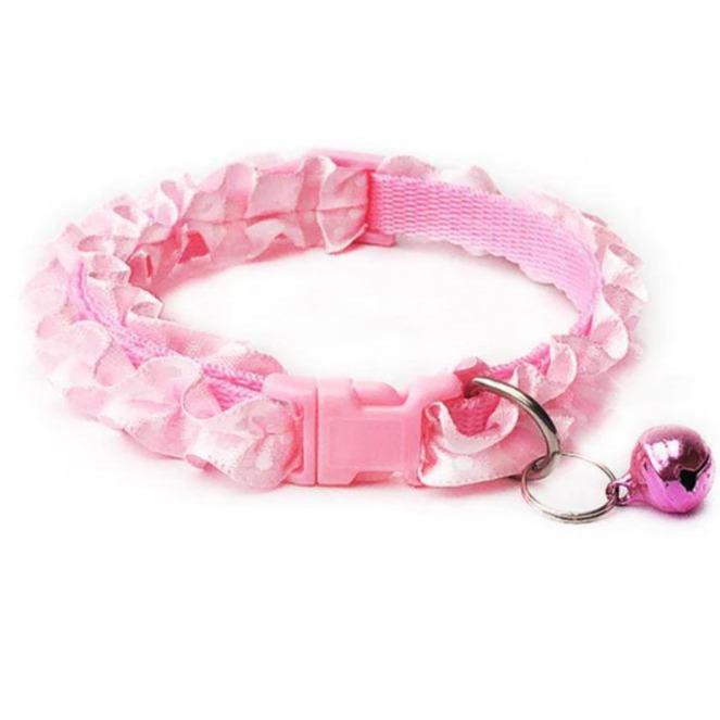lace collar polka dots with bell for cat & dogs Pink color available in pakistan at allaboutpets.pk