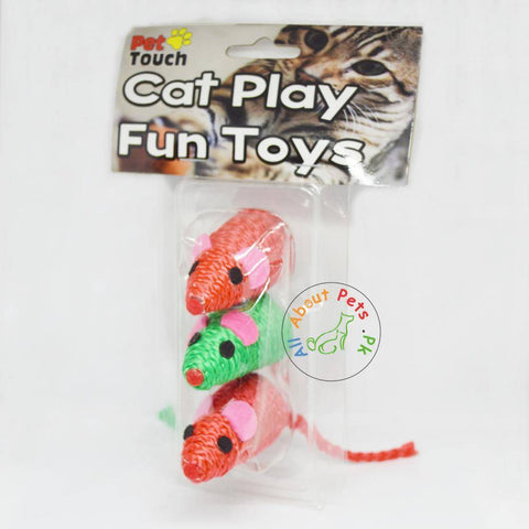 Image of Cat Toy Rope Mouse set of 3, red and green color available in Pakistan at allaboutpets.pk