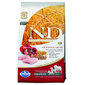 Farmina N&D Low Grain Chicken & Pomegranate Adult dog food 12 KG available at allaboutpets.pk in pakistan.