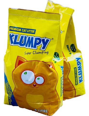 Image of Klumpy Cat Litter, 5L, 16L, cat clay clumping litter, cat EXCELLENT ODOR CONTROL litter available at allaboutpets.pk in pakistan.