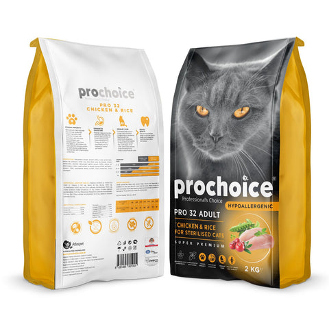 Image of Prochoice Pro32 Hypoallergenic Sterilised Adult Cat Food – Chicken And Rice