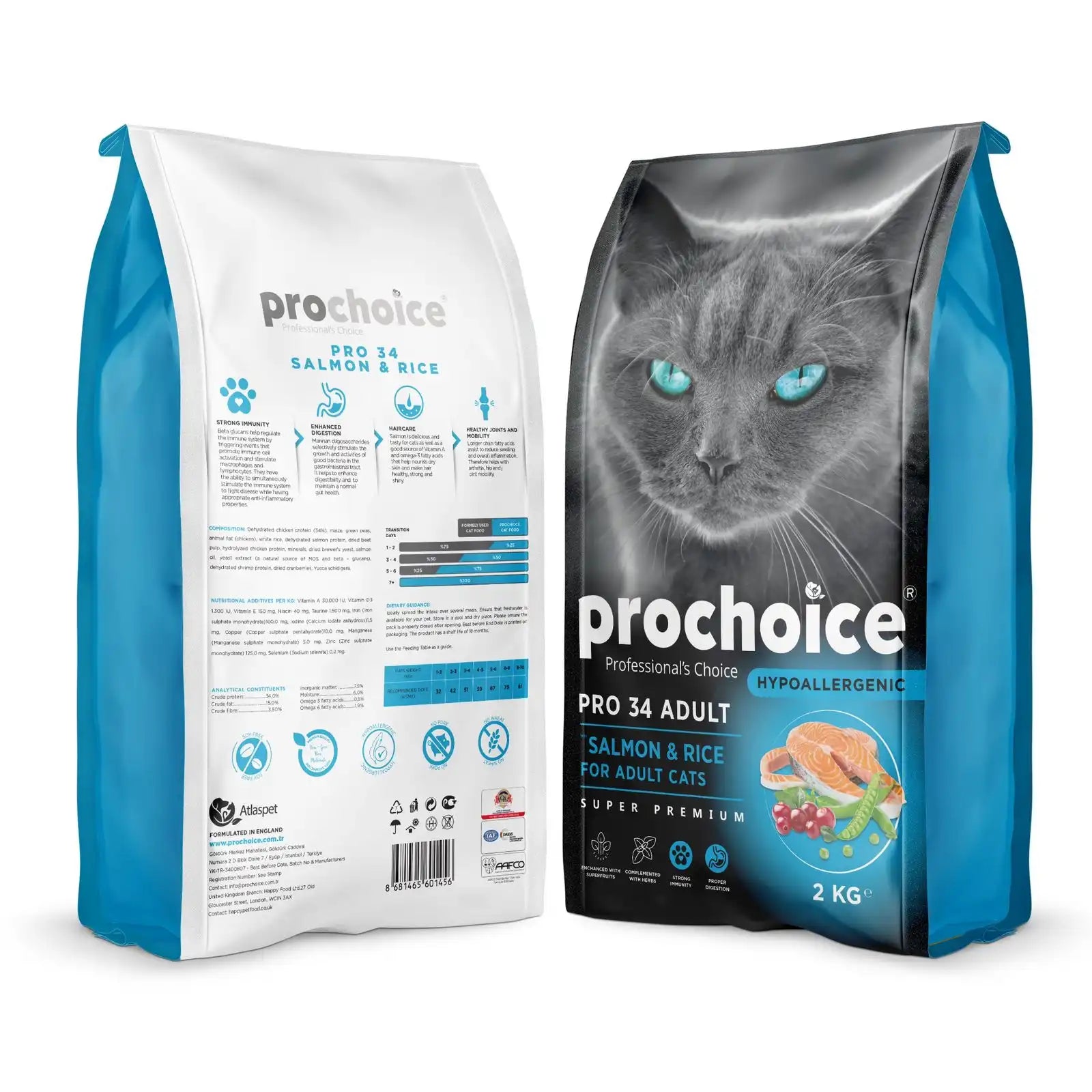 Prochoice Pro34 Hypoallergenic Adult Cat Food – salmon & rice kibble with prebiotics and omegas for sensitive adult cats
