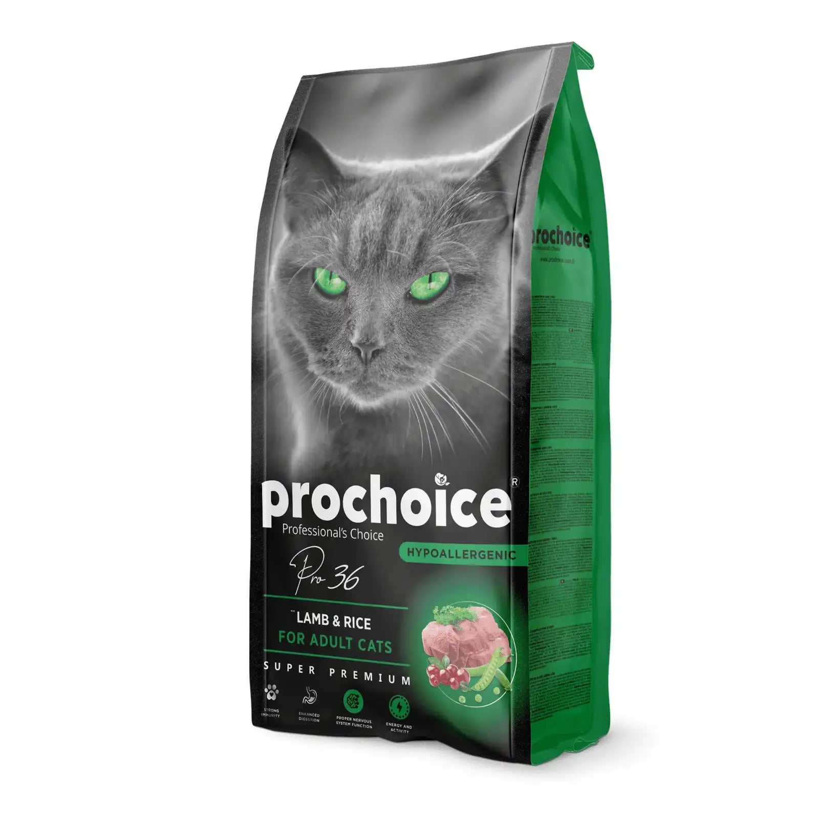 Prochoice Pro36 Hypoallergenic Adult Cat Food – lamb & rice kibble with MOS prebiotics and omega-3 for sensitive adult cats