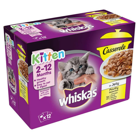 Image of Whiskas Casserole Poultry Selection in Jelly Kitten Food 85g, with chieken, duck, poultry and turkey flavours available at allaboutpets.pk in pakistan