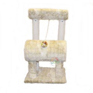 plush beige cat tree with round cylinder, 4 Poles & Curve Top available in Pakistan at allaboutpets.pk