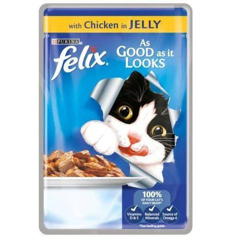 Felix Cat Food Chicken In Jelly 100g, cat wet food, cat jelly food available at allaboutpets.pk in pakistan.