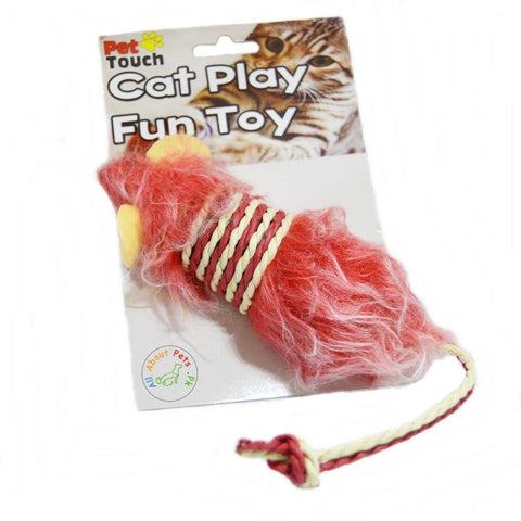 Image of Cat Toy Mouse With Fur & Rope peach color available in Pakistan at allaboutpets.pk