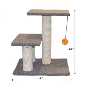 Cat scratch post tree with 3 scratch poles, 2 resting tops and a toy ball with bell inside available in Pakistan at allaoutpets.pk