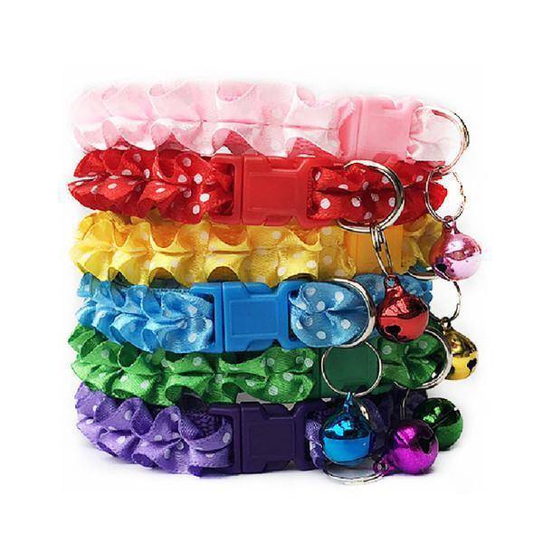 lace collar polka dots with bell for cat & dogs in Pink, Red, Orange, Sky blue, Green, Purple colors available in pakistan at allaboutpets.pk 