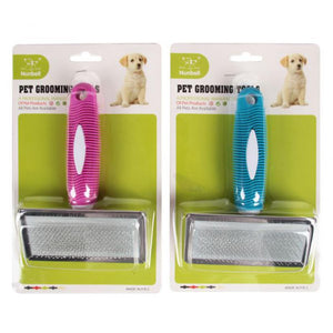 Nunbell Slicker Brush for Cats & Dogs blue and green Color, Durable & Soft. Easy grip handle for safe and comfortable grooming.  Removes loose fur & leaves a clean & shiny coat.  Stimulate skin & hair follicles.  Massaging palm brush. Suitable for Dogs & Cats available at allaboutpets.pk in pakistan.