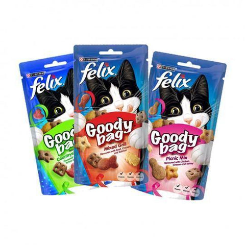 Felix Goody Bag Treats, picnic mix, Dairy Delicious, Mixed Grill, Cheezy Mix, Orignal Mix available at allaboutpets.pk in pakistan.