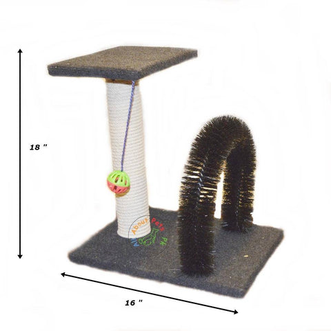 Image of Cat Scratch Post With Arch Groomer Brush, scratch pole and top with toy ball available in pakistan at allaboutpets.pk