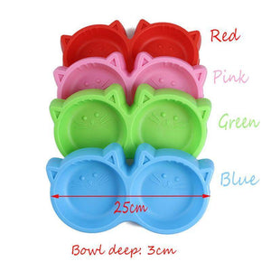 Cat Face Plastic Double Bowl, dog feeding bowl, cat feeding bowl, pet feeding bowl, red feeding bowl, pink feeding bowl, green feeding bowl, blue feeding bowl available at allaboutpets.pk in pakistan.