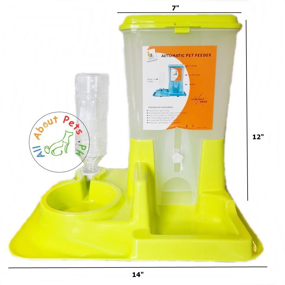 Automatic Pet Feeder Dog Cat Auto Gravity Dispenser Water Food Feeding Dish Bowl available at allaboutpets.pk in Pakistan