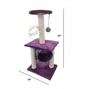 Cat Scratch Post Plush 3 Pole Center Round With Toy Ball purple color available at allaboutpets.pk in Pakistan