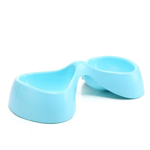 Image of Bow Shaped Double Bowl blue, dog feeding bowl, cat feeding bowl available at  allaboutpets.pk in pakistan.