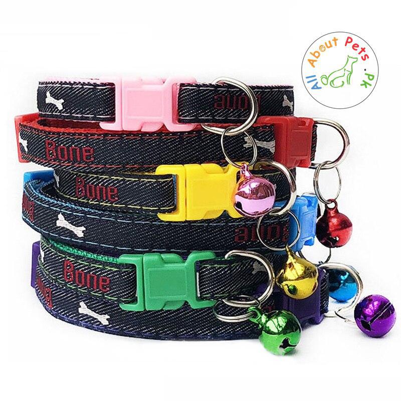 Denim Cat & Dog Collar Bone Print With Bell available at allaboutpets.pk in Pakistan