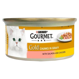 Gourmet Gold Pate Salmon & Chicken Chunks In Gravy 85g, cat wet food available at allaboutpets.pk in pakistan.