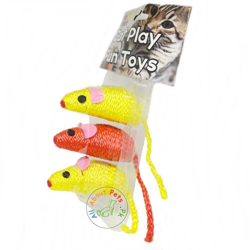 Cat Toy Rope Mouse - Pack of 3, red and yellow color available in Pakistan at allaboutpets.pk